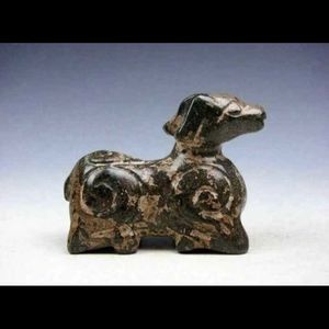 SOLD Old Nephrite Jade Stone Carved Sculpture Seated Ancient Beast